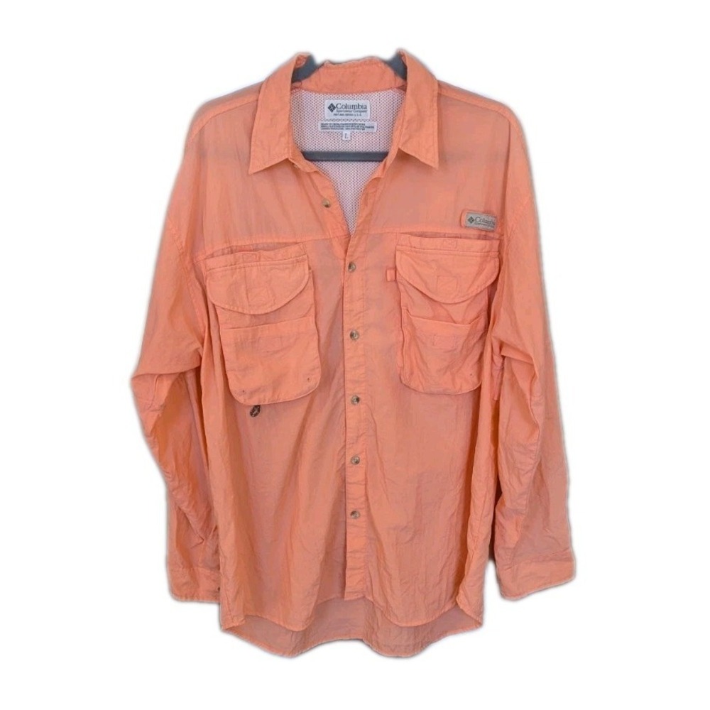 Columbia PFG L Vented L/S Button Up Shirt Omni-Shade‎ Orange Nylon USA Gorpcore